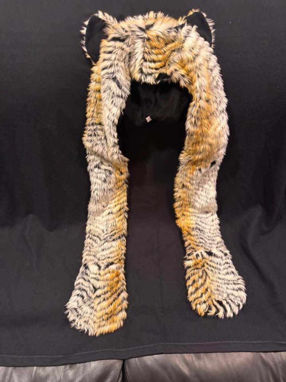 Faux Fur Tiger Hood Scarf with Paw Pockets